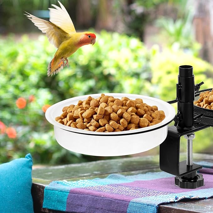 BESTonZON Deck Mount Bird Feeder and Water Holder Metal Stand with Mesh Tray, Multi-Function Washable Bird Food Holder for Garden and Balcony Feeding Station