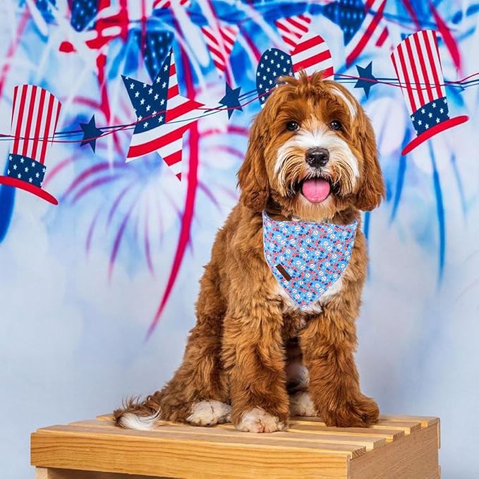4th of July Dog Bandana, Patriotic Puppy Bandana for Small Medium Dog, Cotton American Flag Pet Triangle Bid Scarf Kerchief for Girl Boy Dogs or Cats