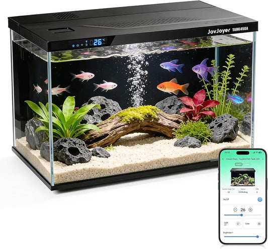 7.5 Gallon Smart Fish Tank, Auto Temperature Control & Filtration, LED Color-Changing Light, TDS&Temperature Alert, Quiet Circulation, Fresh/Salt Water Applicable, Desktop Aquarium 17.8*11.2*10.7 Inch