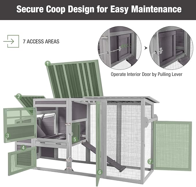 Large Chicken Coop with Run, Wooden Chicken House with Nesting Box, Outdoor Hen House with Wheels and Leakproof Pull-on Tray, Waterproof Poultry Chicken Cages for 5 Chickens