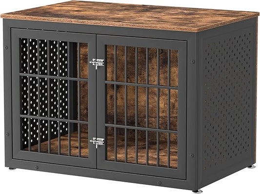 rehomerance 38" Heavy Duty Dog Crate Furniture for Large and Medium Dogs,Wooden Metal Kennel for High Anxiety Dogs, Chew Proof Pet Cage Indoor, Decorative Dog Kennel End Table