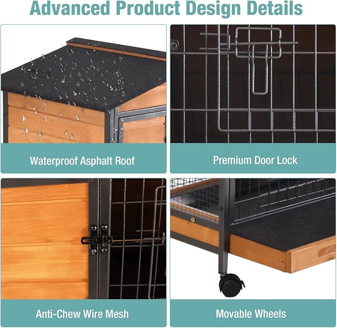Suumerpety Rabbit Cage,Indoor Rabbit Hutch with Matel Frame and Pull Out Tray,Rabbit Hutch Chicken Coop with Run (Orange)