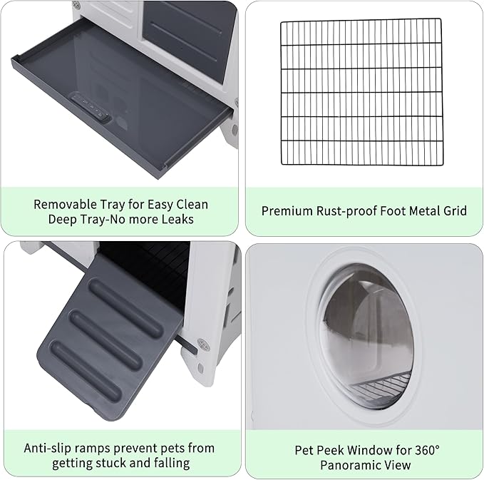 Rabbit Hutch Outdoor Indoor Plastic Waterproof Bunny Cage Enclosure Chew-Proof Rabbit House Guinea Pig Cage Pet House for Small Animals,Two Room