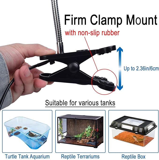 Reptile Heat Lamp UVA UVB Reptile Heating Light Adjustable 50W Turtle Basking Spot Aquatic Lamps for Aquatic Lizard Snake Chameleons Amphibians with 3 Bulbs