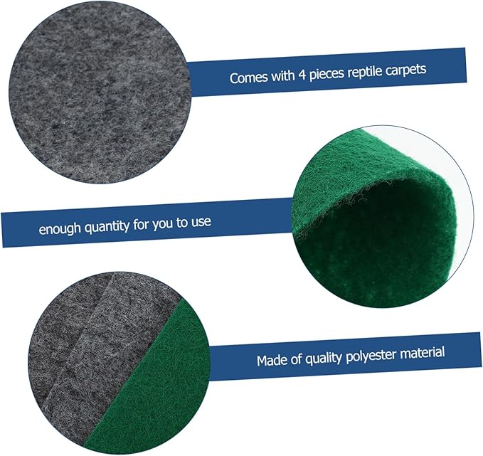 4Pcs Reptile Terrarium Carpet Substrate Mats for Lizards Gecko Snake Tortoise Breathable Polyester Habitat Liner with Fit Design for Cage Bedding