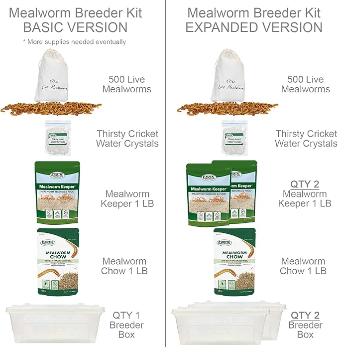 Mealworm Breeder Kit (Expanded) - Breed Live Feeder Worms for Hedgehogs, Sugar Gliders, Reptiles, Wild Birds, Chickens, Lizards, Bearded Dragon, Skunks, Opossum, Fish, Turtles, Tortoises, Geckos