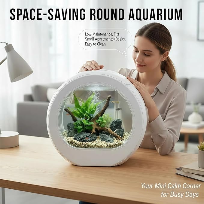1.5 Gallon Fish Tank Kit with 7-Color LED & Quiet Filter, HD Glass Desktop Aquarium Starter Kits for Betta, Self-Cleaning Small Fish Tank for Home Office, Ideal for Kids & Beginners