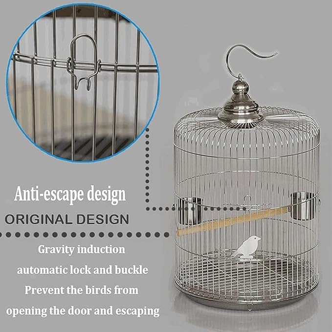 Bird Cage Round Bird Aviary Stainless Steel Tall Tiel Cage Parrot Cage Flight Birdcag Bird Carrier Portable Travel Carrier Cage(26)