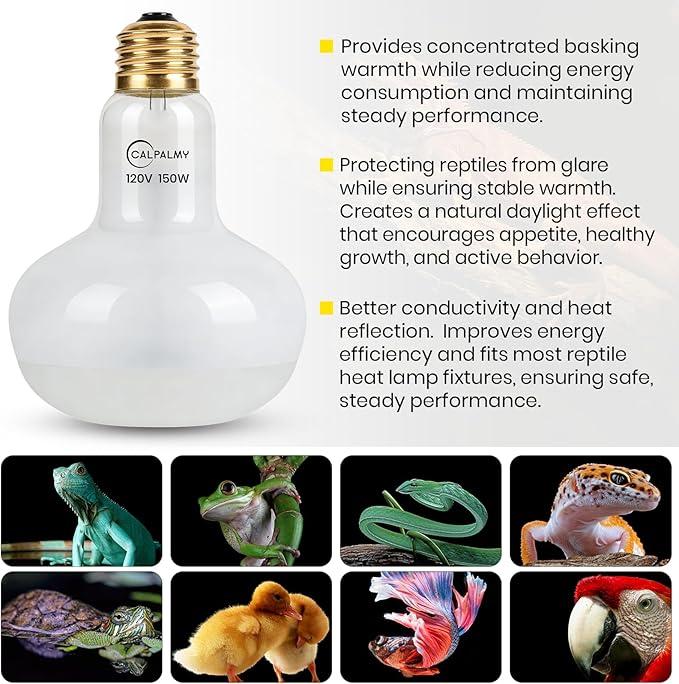 CALPALMY 4-Pack 150W Reptile Heat Lamp Bulb, UVA Daylight Basking Light for Reptiles, Bearded Dragon, Lizard, Turtle, Snake, Tortoise, Chicken – Flat Bottom Design, Long Lifespan, 120V E26 Base