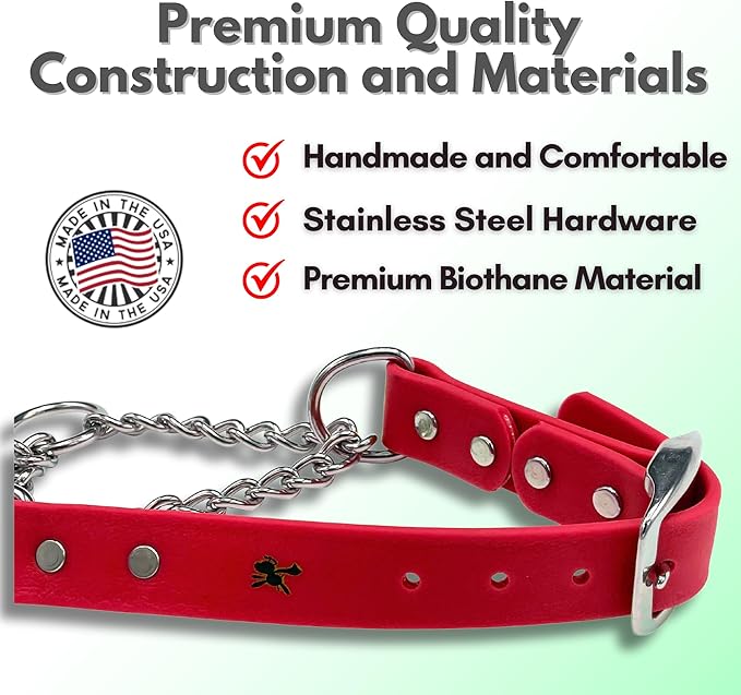 Martingale Collar for Dogs, Biothane, Stainless Steel Hardware, No Pull, Made in The USA, Professional Grade, Small, Red