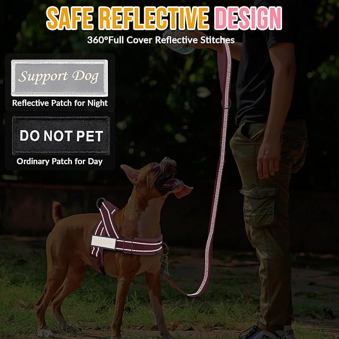 SlowTon No Pull Dog Harness - Heavy Duty Dog Harness and Leash Set for Medium Large Dogs, Reflective Tactical Harness with Soft Padded and Front Clip for Easy Walk and Training (PI, XL)