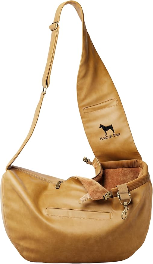 Noah & Paw Dog Sling Carrier for Small Dogs 5-18lb, Dog Sling for Small Dogs and Cats, Dog Carrier with Adjustable Padded Strap, Vegan Leather Lined with Fur, 3X Safety Features, Machine Washable