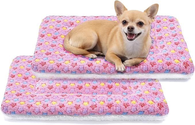 Mora Pets Dog Bed Crate Pad Ultra Soft Pet Bed with Cute Star Print Washable Reversible for Large Medium Small Dogs 21 x 12 inch 2 Pack Pink
