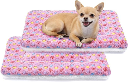 Mora Pets Dog Bed Crate Pad Ultra Soft Pet Bed with Cute Star Print Washable Reversible for Large Medium Small Dogs 21 x 12 inch 2 Pack Pink