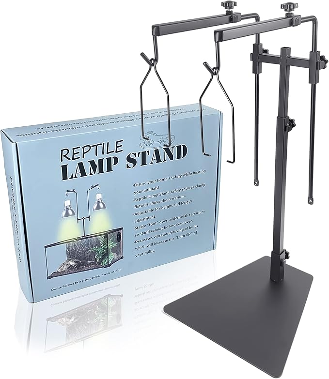Dual Reptile Heat Lamp Stand for Light Fixtures - Adjustable Height 14.4"-36.2" Metal Holder - Floor Light Stand for Terrarium & Tank