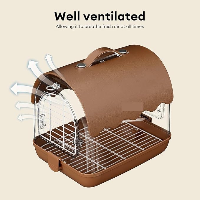 Ruvoo Bird Cage Birdcage Bird Carrier Backpack with Perch, Transparent Travel Bird Cage Bag with Shade Cover Visible Window for Parrots Budgie Bird Cages (Color : Brown)