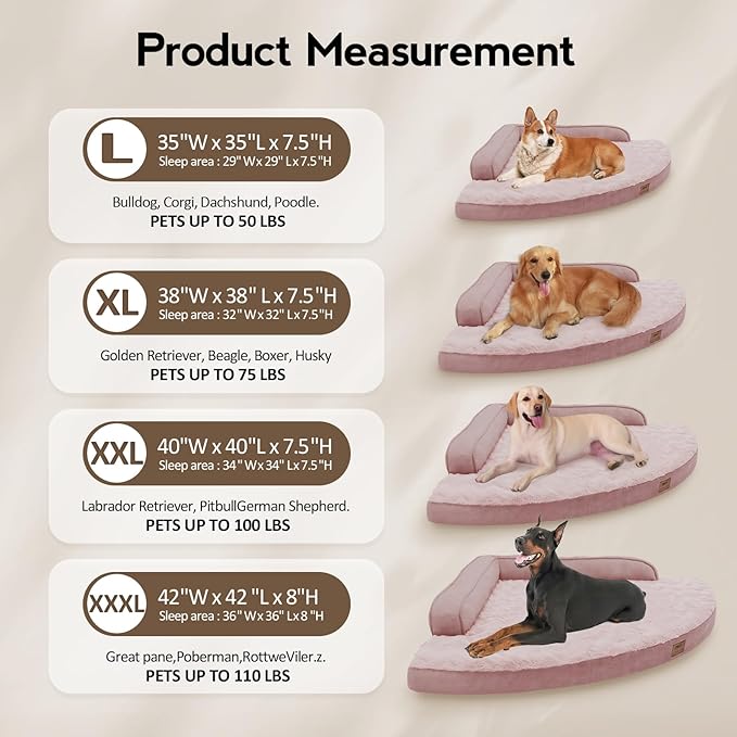 MEKIY Large Orthopedic Dog Bed with Sides XXL Dog Beds with Removable Washable Cover Non-Slip Waterproof Pet Bed for Extra Large Dogs - Pink XXL