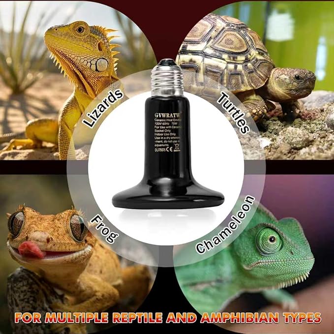 75W Reptile Heat Lamp, Ceramic Heat Emitter (2 Packs 0.25 inch-75mm) - E26 for Terrariums, Turtle, Lizard, Bearded Dragon, Snake, Reptiles, Amphibian, Pet Brooders, Chicken Incubation