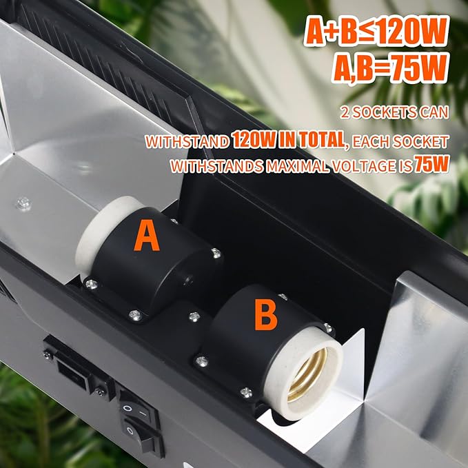 Dual Reptile Light Fixture Reptile Heat Lamp Fixture with Separate Switches Fit,150W Max - E26 Socket for Heat & UVB Lamps, Heat Bulb for Reptile Glass Terrariums