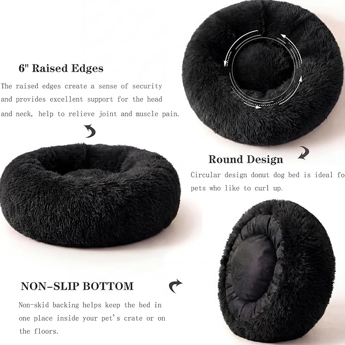 nononfish Puppy Beds for Small Dogs Washable 19" Black Calming and Anxiety Pet Beds Fluffy and Plush Durable Small Dog Bed
