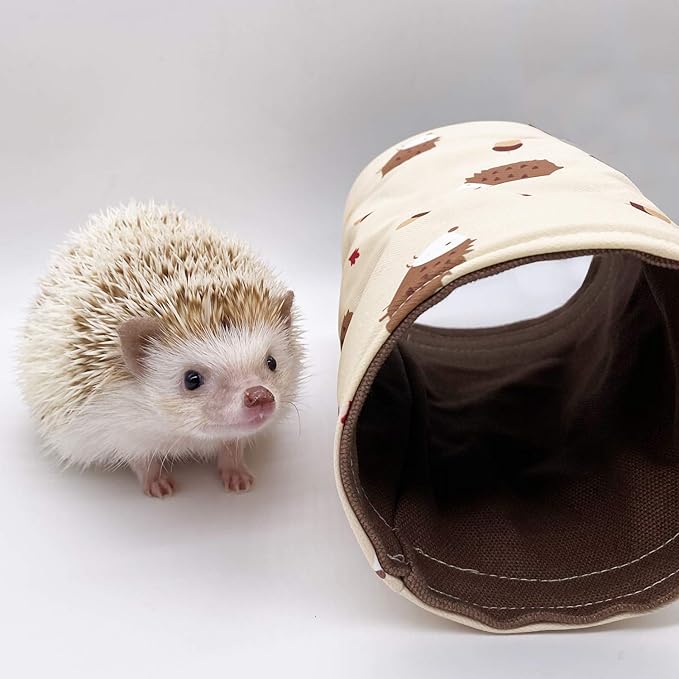 Small Animal Hideout Tunnel Collapsible Pet Play Toy Tunnel Tube for Dwarf Rabbit Hamster Guinea Pig Chinchilla Sugar Glider Hedgehog Supplies (Beige)