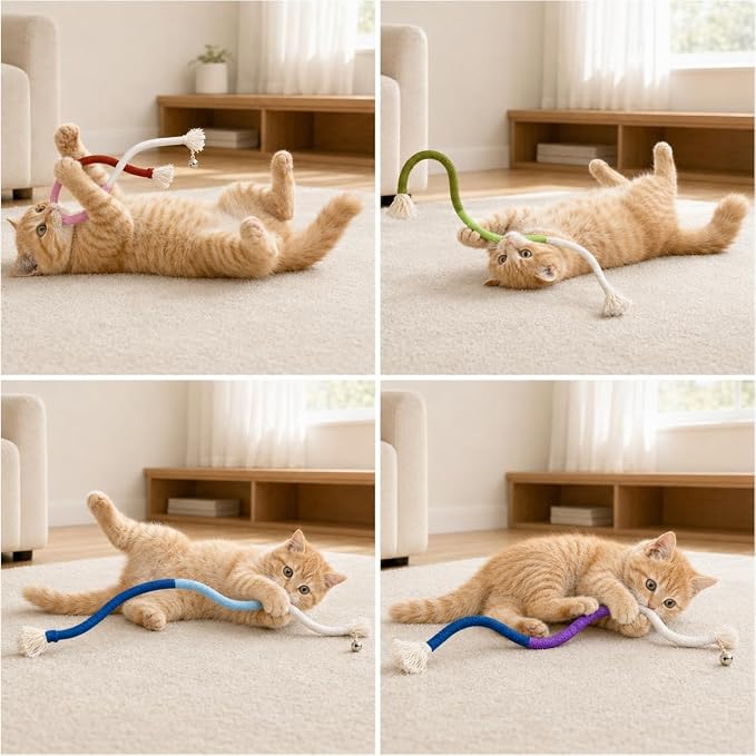 4-Pack Cat Toys for Indoor Cats, Woven Cotton Rope Toys with Bells - Image 7