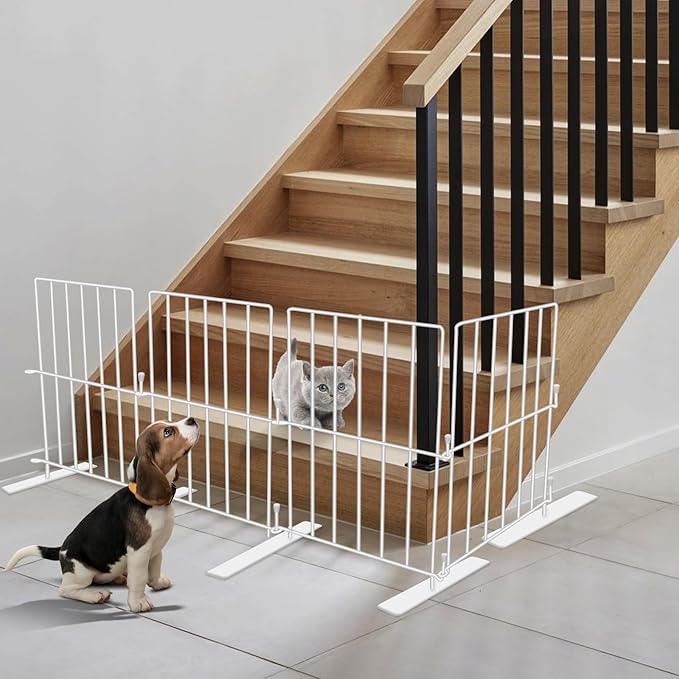 YORWHIN Short Puppy Gate - 17 Inch Height Dog Gate, Metal Free Standing Pet Gates, Expands Up to 48 Inches for Indoor/Outdoor, Step Over Pet Fence for Small Dogs