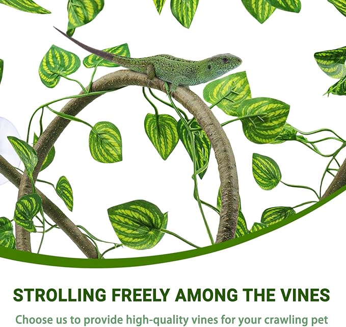 QUOZUO Reptile Tank Accessories, Artificial Plants Vines and Flexible Leaves With Suction Cups, Crested Gecko Tank Long Vines Hide for Climbing, Chameleon, Lizards