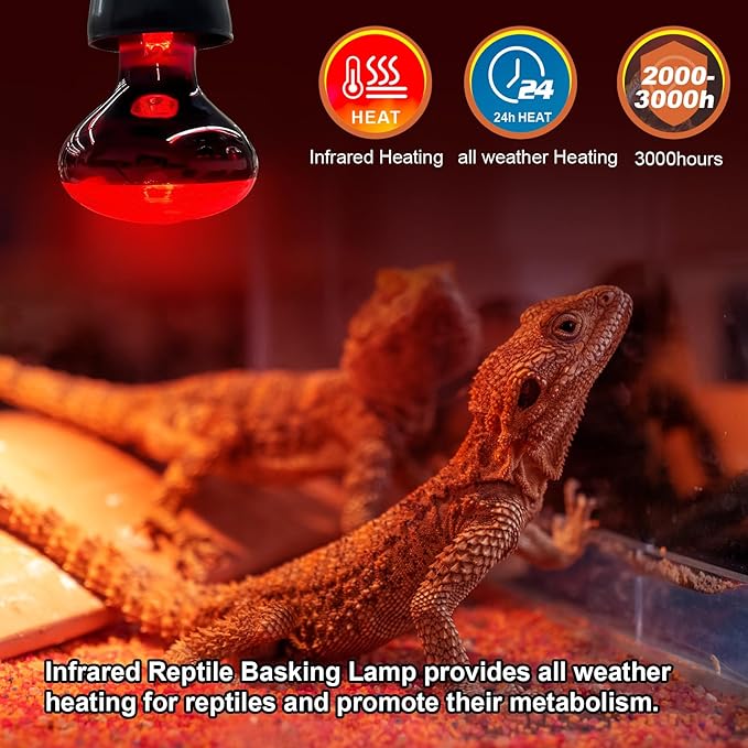 MIXJOY 100W Infrared Heat Lamp Bulbs, 2 Pack Reptile Infrared Heat Emitter Red Heat Lamp Bulbs Infrared Basking Light Bulbs for Reptiles, Bearded Dragon, Lizard, Tortoise, Chickens, Pets