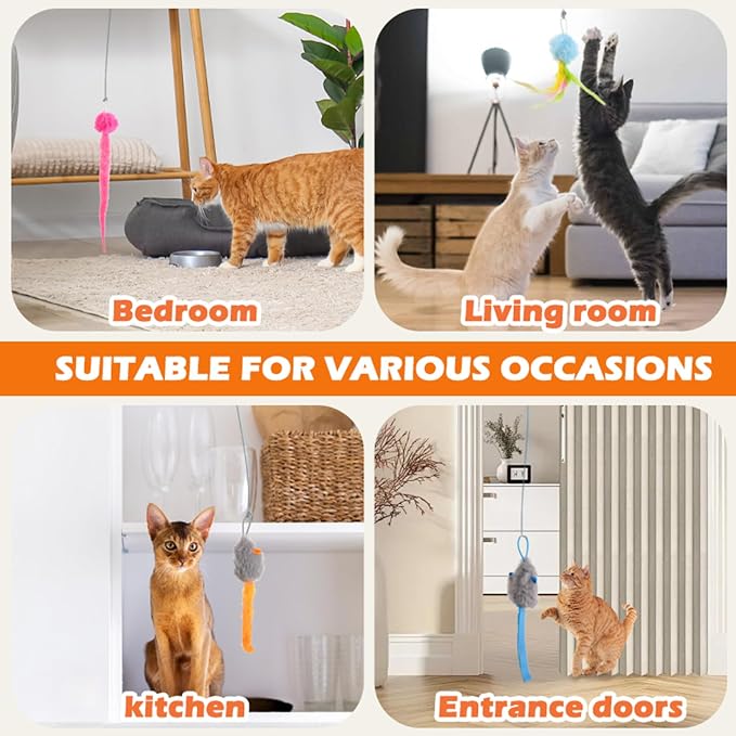 Interactive Cat Toy, Flapping Bird & Rotating Feather Teaser for Indoor Cats, Hanging Doorway Cat Toys with Fishing Pole for Exercise, Boredom Relief & Fun Games - Image 5