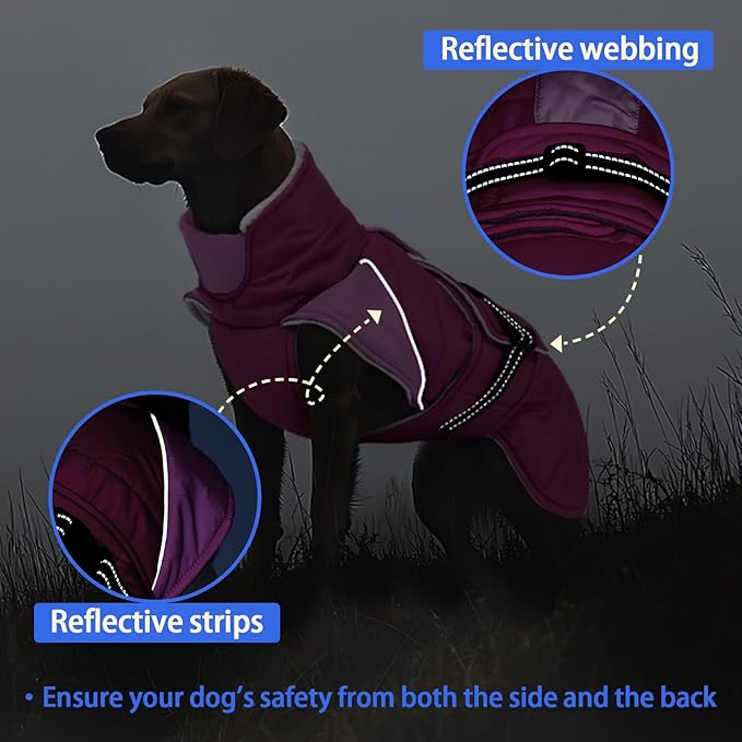 MIGOHI Comfortable Large Dog Coat - Waterproof Dog Coat with Reflective Strips,Windproof XXL Dogs Jacket with Warm Turtleneck, Snow Coats for Large Dogs,Labrador Golden Retriever,2XL,Rosepink