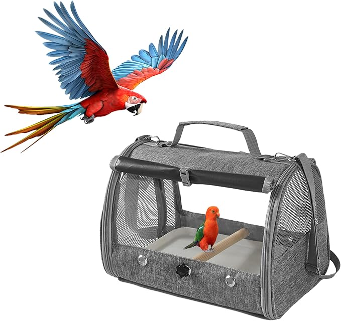 Bird Travel Bag with Stand, Small Brid Carry Cage, Pet Transparent Breathable Travel Cage, Lightweight Backpack for Parrot ＆ Small Pet