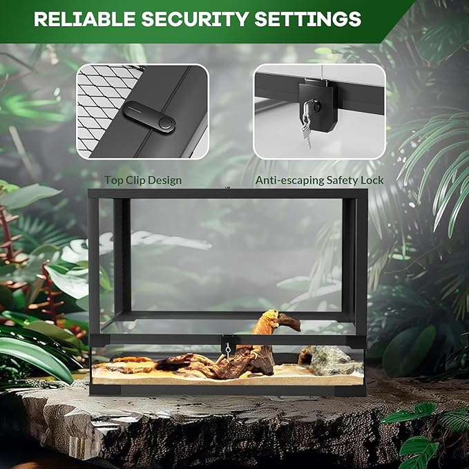 34 Gallon Reptile Tall Glass Terrarium 24" X 18" X 18" - Anti-Escape Design, Dual-Climate Water-Tight Base for Easy Maintenance,Reptile Enclosure with Top Screen Ventilation
