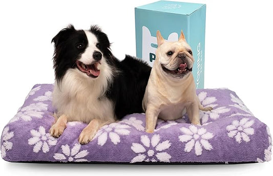 Dog Beds for Extra Large Dogs, Cute Thick Dog Bed for Crate Kennel, Fluffy Pet Bed with Removable Washable Cover and Anti-Slip Bottom, 41"x 28", Purple Flower