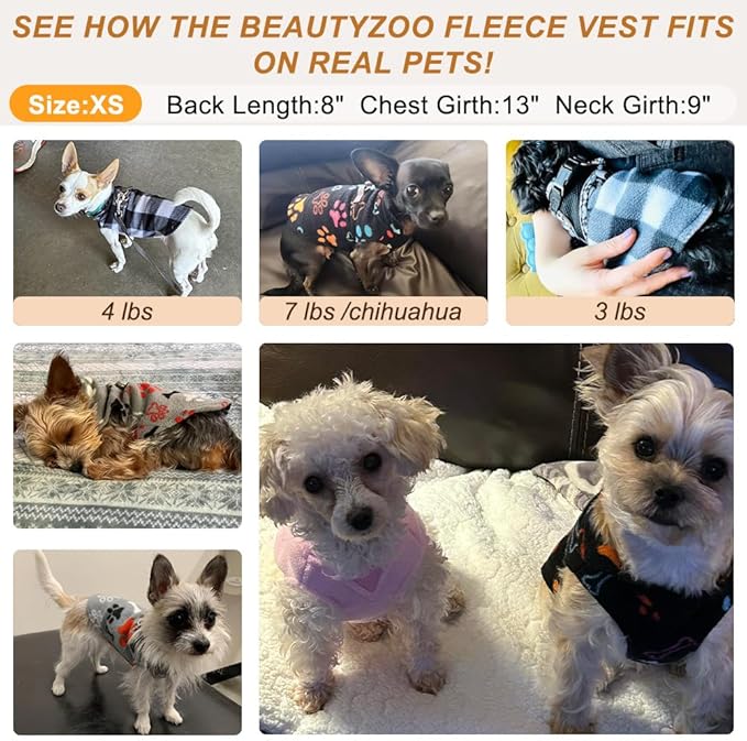 BEAUTYZOO XS Dog Sweaters, Soft Fleece Vest Pullover Dog Jacket with D-Ring Leash Attachment, Warm Winter Dog Clothes Cold Weather Doggy Chihuahua Sweater for Small Dogs Cats Boy or Girl, Red XSmall