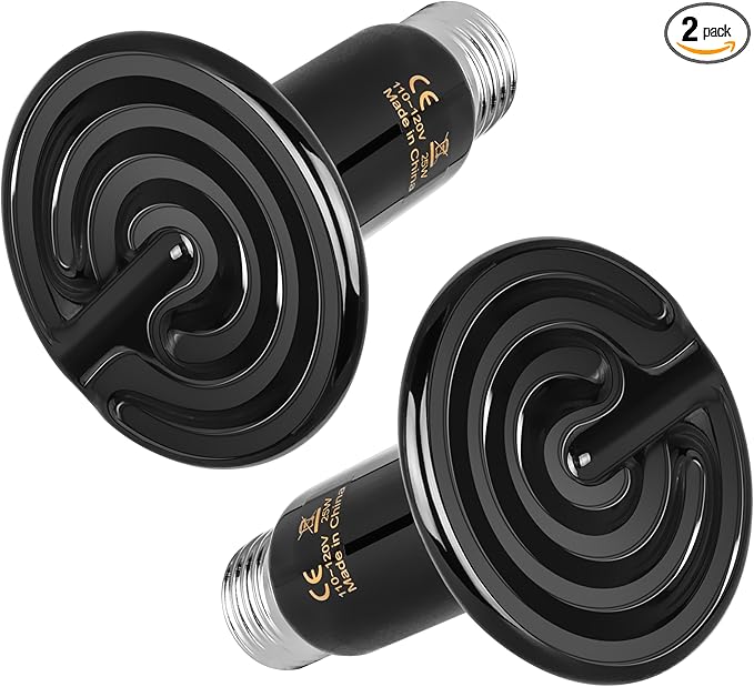 HealSmart 25W Reptile Heat Lamp Ceramic Heat Emitter, No Light Emitting Heat Bulbs, Suitable for Snake/Lizard/Spider, Plant Growth and Incubating Chicken, 2-Pack