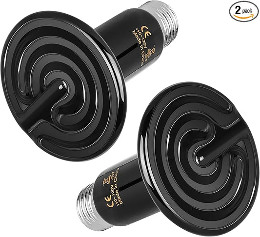 HealSmart 25W Reptile Heat Lamp Ceramic Heat Emitter, No Light Emitting Heat Bulbs, Suitable for Snake/Lizard/Spider, Plant Growth and Incubating Chicken, 2-Pack