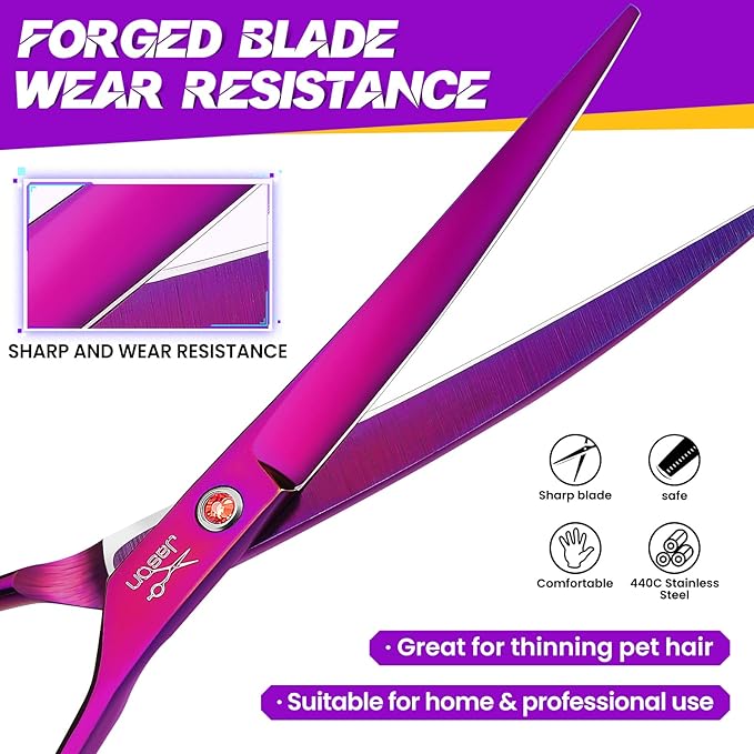 JASON Curved Shears for Dogs - 7" Pet Grooming Scissors with Ergonomic Handle Japanese Stainless Steel Trimming Scissor for Dogs, Cats and Other Pets, Sharp (Up-Curved, Purple) Christmas Gift