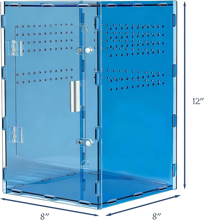 8x8x12 Acrylic Reptile Tank – Cyberpunk Blue Reptile Enclosure Terrarium Inspired by New Caledonia Rainforest – Color Habitat for Geckos & Small Reptiles