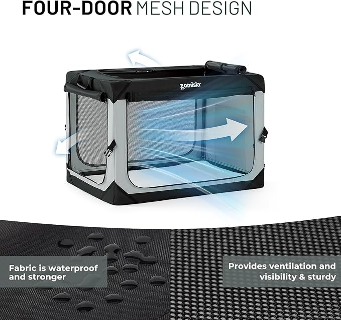 ZOMISIA Collapsible Dog Crate for Medium Dogs - 30 Inch Portable Dog Travel Crate Soft Sided with Breathable Mesh Windows, Foldable Dog Kennel for Indoor and Outdoor, Grey