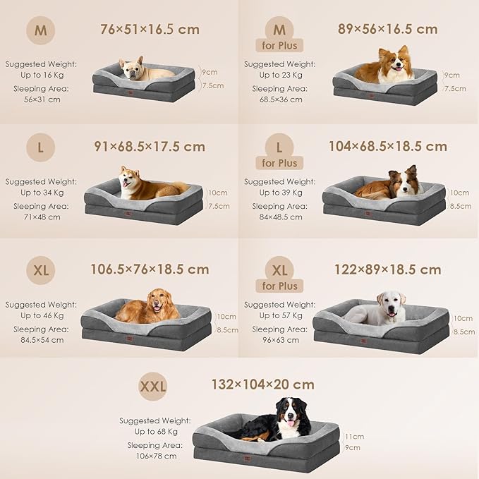 EHEYCIGA Orthopedic Dog Bed for Medium Dog, 30x20x6.5 Inch Memory Foam Dog Couch Bed with Sides, Waterproof Liner & Washable Removable Cover, Bolster Pet Sofa, Grey