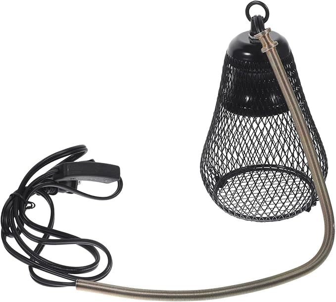 Scald Cover for Reptile Heating Lamp Bulb Sturdy Mesh Lampshade with Hook for Bearded Dragons Turtles and Lizards Compatible with Standard US Plugs