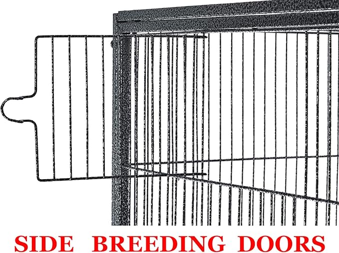 Pet Products 64" Extra Large Wrought Iron Breeding Bird Flight Home Cage Side Nesting Box Doors Tight 1/2-Inch Bar Spacing with Removable Rolling Stand