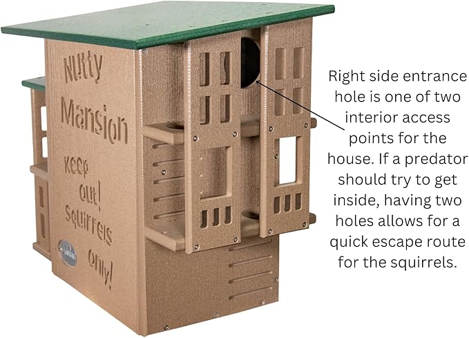 JCS Wildlife Nutty Mansion Squirrel House – Spacious, Durable, and Eco-Friendly Shelter for Backyard Wildlife (Tan/Green)