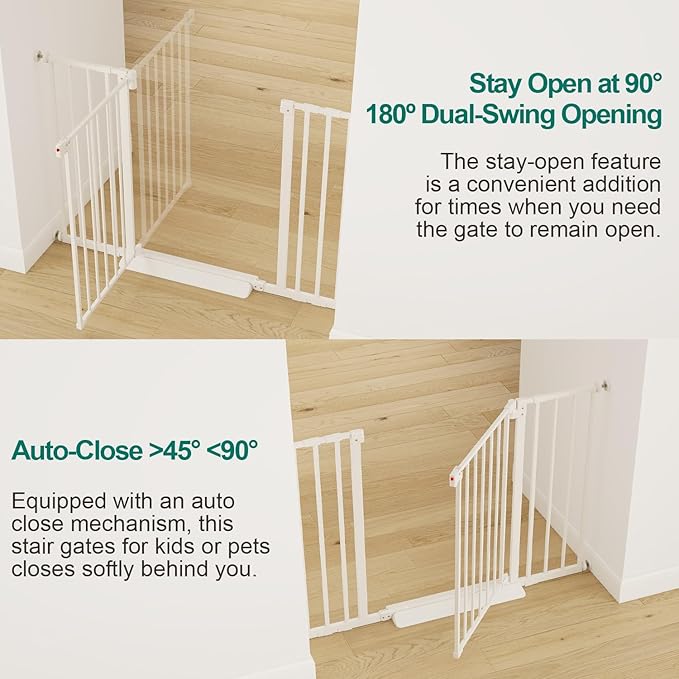 Miumoon 29.7-46" Baby Gate for Stairs with Banister Adapter Y-Spindle Rods, 30.5" Tall, Easy-Install Pressure Mounted Baby Gate for Doorways, Auto-Close Dog Gate Indoor for Child and Pets