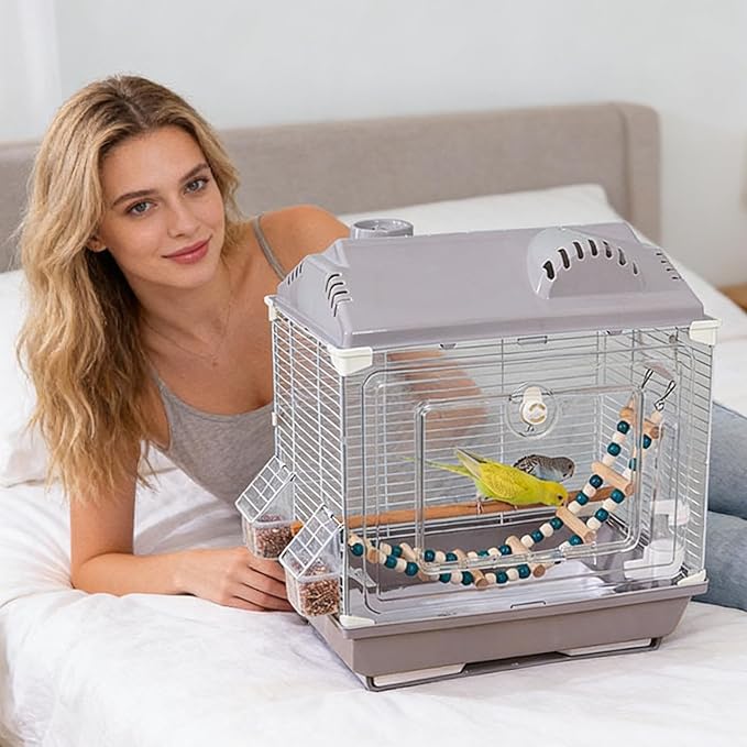 Bird Travel Cage - Lightweight Escape-Proof Breathable - Cockatiel Cage with Food Box Perch Water Bottle,for Cockatiel Lovebird Conures Indoor Outdoor Home Traveling Trip
