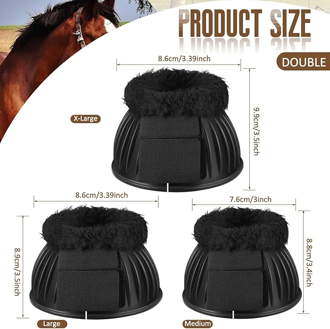 Abbylike 1 Pair Horse Bell Boots Protect Against Hoof Impact Trauma Rubber Bell Boots Black Horse Care for Turnout No Rub Design Comfort Quick Wrap Hook and Loop