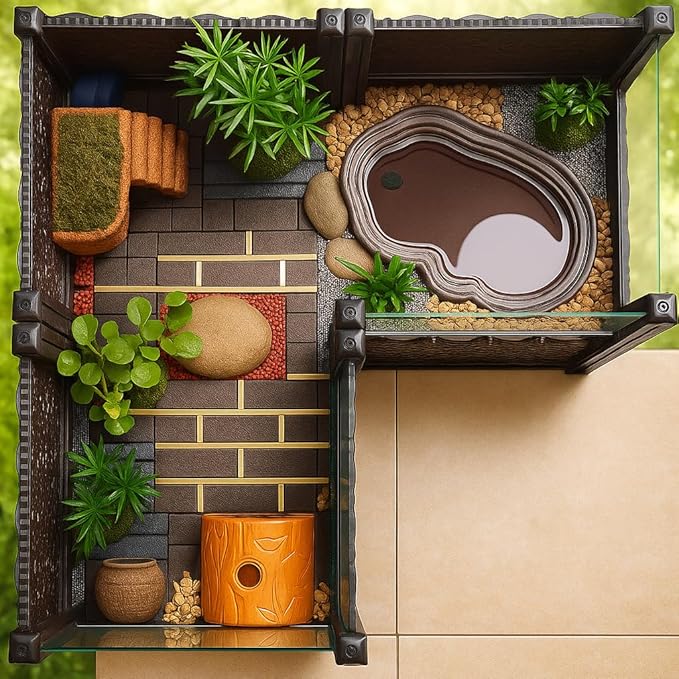 Elevated Turtle Habitat Box, Black Woven Design, Optional Increase in Combination Quantity, Turtle Habitat, Ecological breeding Box, Panoramic Landscaping Box