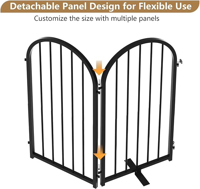 PUPETPO Full Metal Dog Gate with Door for Indoor Outdoor, 32" Tall Free Standing Pet Dog Fence, 72" Extra Wide Pet Gates for Stairs, Hallways, Doorways, Kitchen, Decks, Yards (Black, 4 Panels)