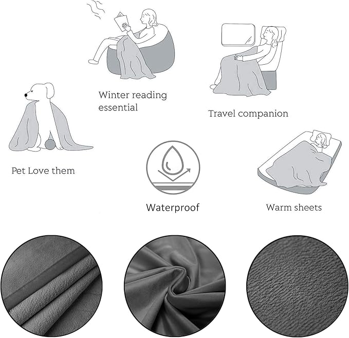 Ameritex Pet Bed Blanket Reversible 100% Waterproof Velvet Super Soft for Sofa and Bed (82x102 Inches, Light Grey+Grey)